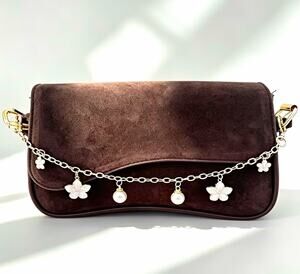 Gold & White Flower Pearl Detachable Handbag Chain Charm Accessory for Women